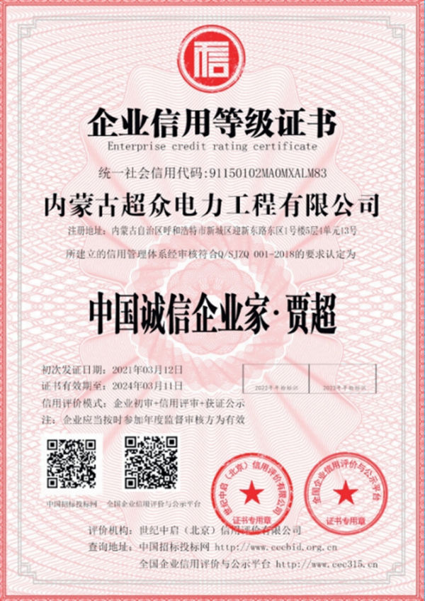 企業(yè)信用等級(jí)證書